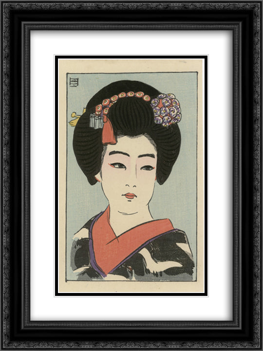 Gion no Nakako 18x24 Black Ornate Wood Framed Art Print Poster with Double Matting by Shunsen, Natori