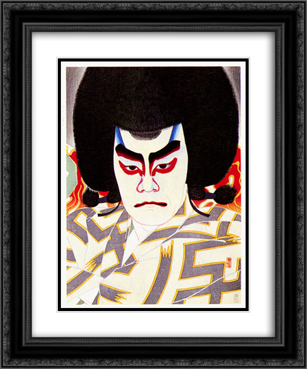 Ichikawa Sadanji as Narukami 20x24 Black Ornate Wood Framed Art Print Poster with Double Matting by Shunsen, Natori