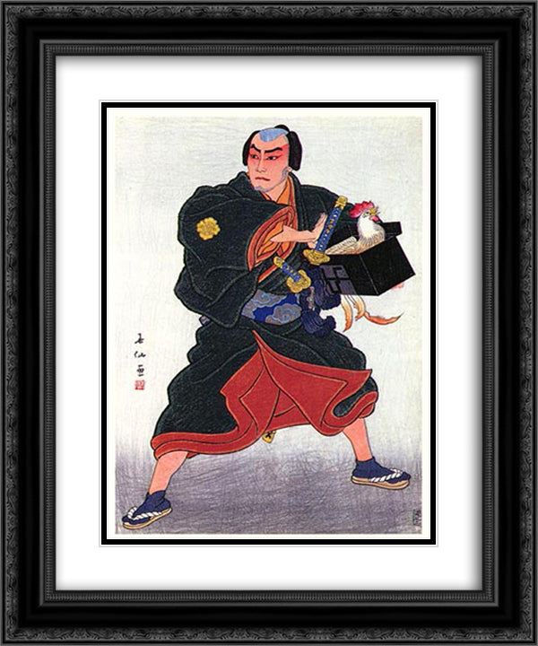 Ichikawa Sadanji as Sukune Taro 20x24 Black Ornate Wood Framed Art Print Poster with Double Matting by Shunsen, Natori