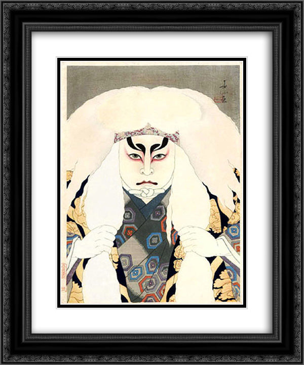 Lion Dance 20x24 Black Ornate Wood Framed Art Print Poster with Double Matting by Shunsen, Natori