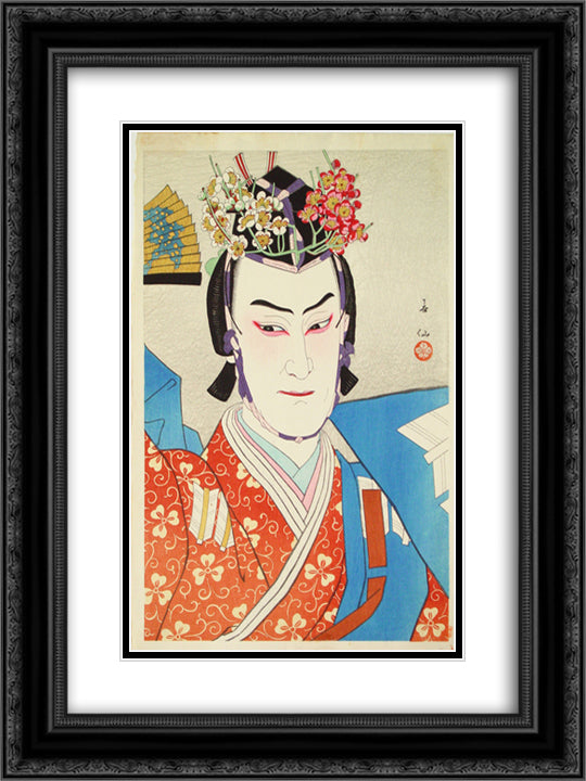 Morita Kanya as Genta Kagesuse 18x24 Black Ornate Wood Framed Art Print Poster with Double Matting by Shunsen, Natori