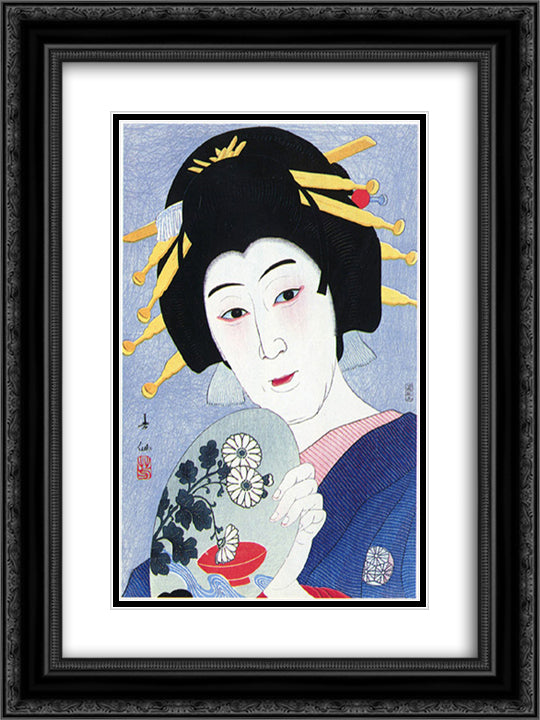 Onoe Baiko as Aburaya Okon 18x24 Black Ornate Wood Framed Art Print Poster with Double Matting by Shunsen, Natori
