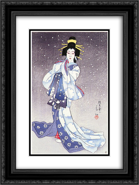 Otani Tomoemon as the Spirit of Snow 18x24 Black Ornate Wood Framed Art Print Poster with Double Matting by Shunsen, Natori