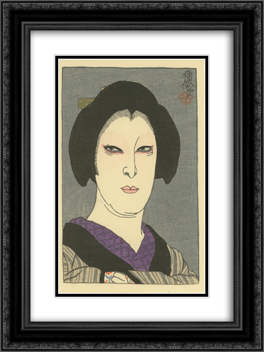 Taminosuke in the role of Otsuma 18x24 Black Ornate Wood Framed Art Print Poster with Double Matting by Shunsen, Natori