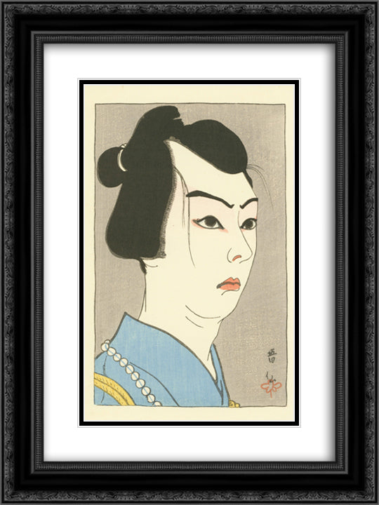 Uzaemon in the role of Shirai Gonpachi 18x24 Black Ornate Wood Framed Art Print Poster with Double Matting by Shunsen, Natori