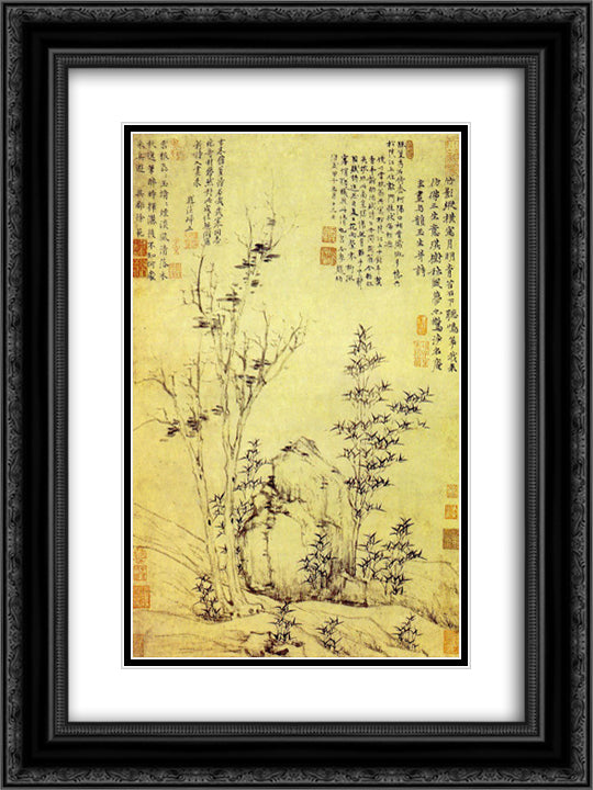 Autumn Wind in Gemstones Trees 18x24 Black Ornate Wood Framed Art Print Poster with Double Matting by Ni Zan