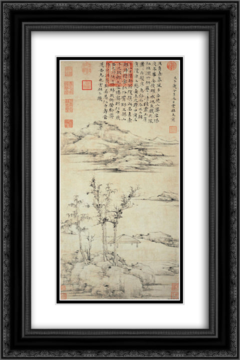 The Rongxi Studio 16x24 Black Ornate Wood Framed Art Print Poster with Double Matting by Ni Zan