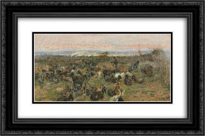 Autunno si bruciano le stoppie 24x16 Black Ornate Wood Framed Art Print Poster with Double Matting by Cannicci, Niccolo