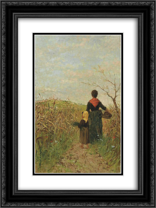In vista di San Gimignano 18x24 Black Ornate Wood Framed Art Print Poster with Double Matting by Cannicci, Niccolo