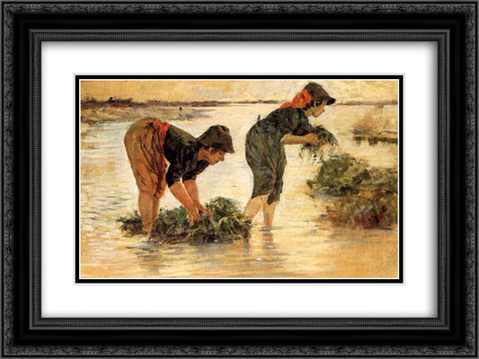 Le gramignaie al fiume 24x18 Black Ornate Wood Framed Art Print Poster with Double Matting by Cannicci, Niccolo