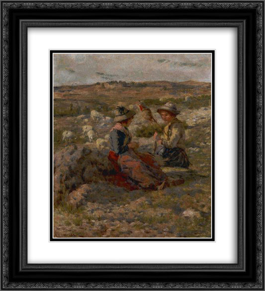 Pastorelle che filano 20x22 Black Ornate Wood Framed Art Print Poster with Double Matting by Cannicci, Niccolo