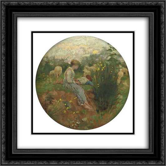 Pastorelli con gregge 20x20 Black Ornate Wood Framed Art Print Poster with Double Matting by Cannicci, Niccolo