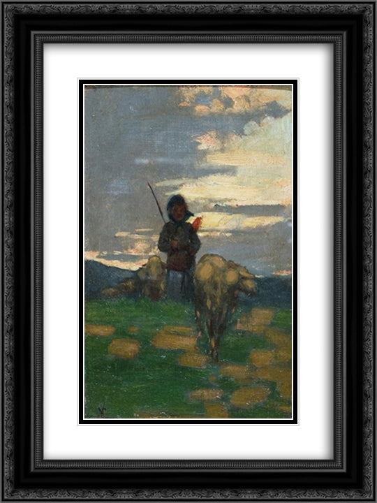Shepherd with flock 18x24 Black Ornate Wood Framed Art Print Poster with Double Matting by Cannicci, Niccolo