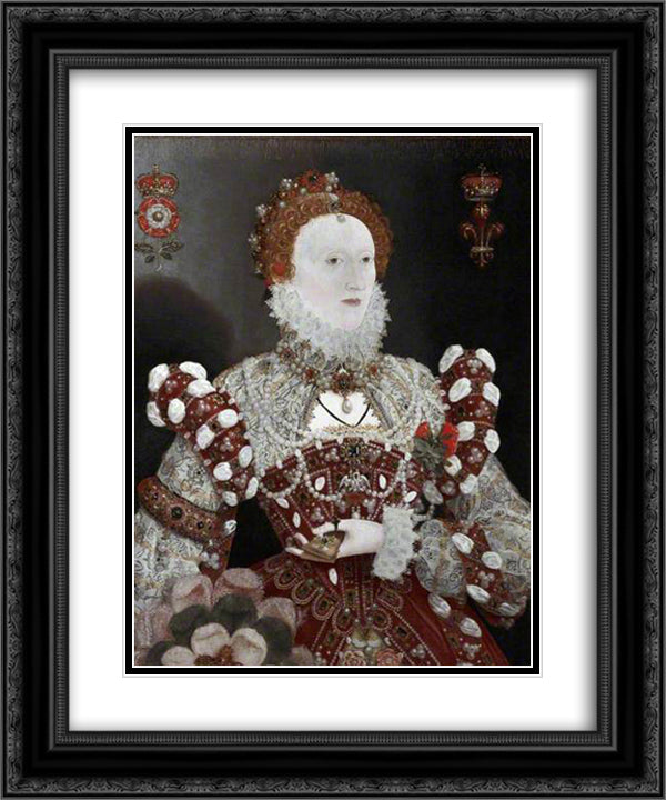 Elizabeth I - The Pelican Portrait 20x24 Black Ornate Wood Framed Art Print Poster with Double Matting by Hilliard, Nicholas