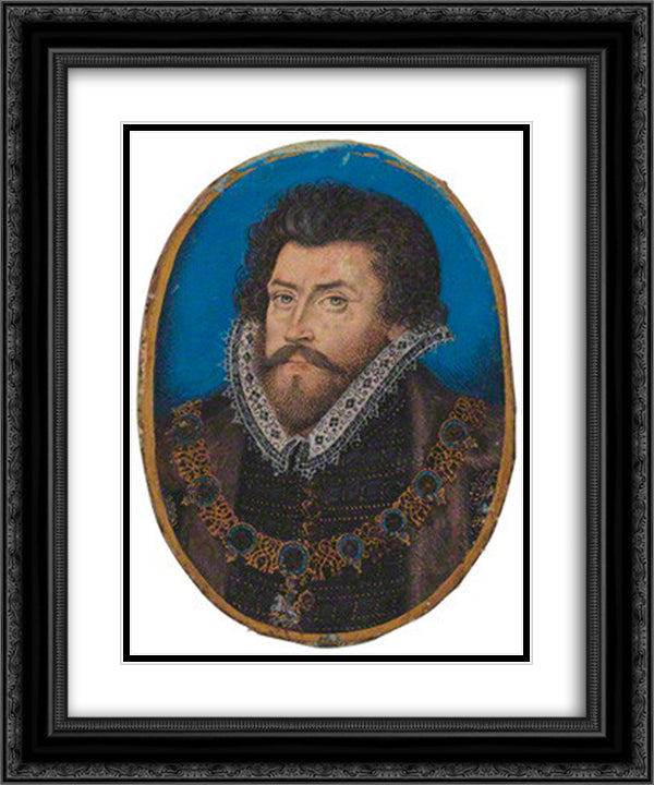 Sir Christopher Hatton 20x24 Black Ornate Wood Framed Art Print Poster with Double Matting by Hilliard, Nicholas