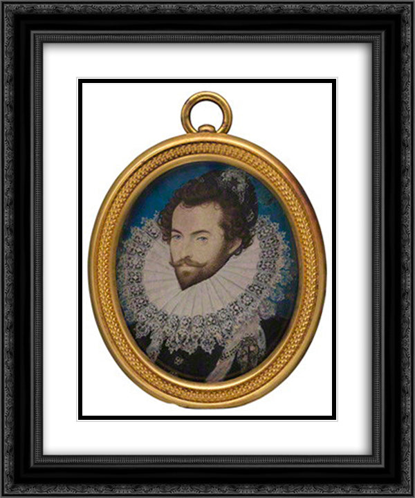 Sir Walter Ralegh 20x24 Black Ornate Wood Framed Art Print Poster with Double Matting by Hilliard, Nicholas