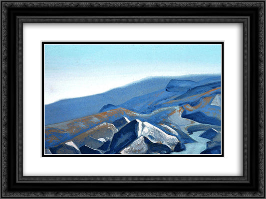 A hill 24x18 Black Ornate Wood Framed Art Print Poster with Double Matting by Roerich, Nicholas