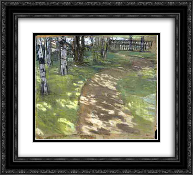 A path 22x20 Black Ornate Wood Framed Art Print Poster with Double Matting by Roerich, Nicholas