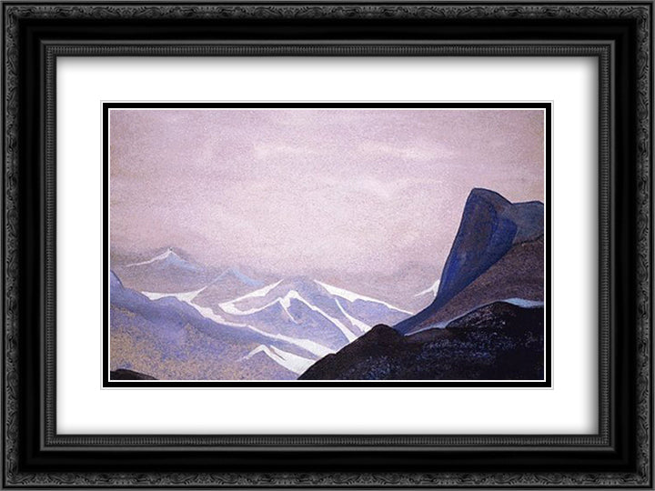 A steep snow slope 24x18 Black Ornate Wood Framed Art Print Poster with Double Matting by Roerich, Nicholas