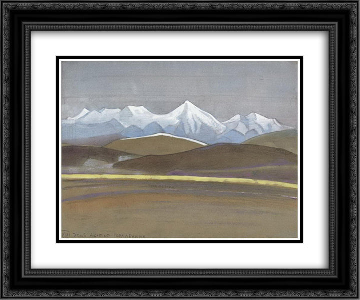 Ak-Tagh. Lenin's Mountain. 24x20 Black Ornate Wood Framed Art Print Poster with Double Matting by Roerich, Nicholas