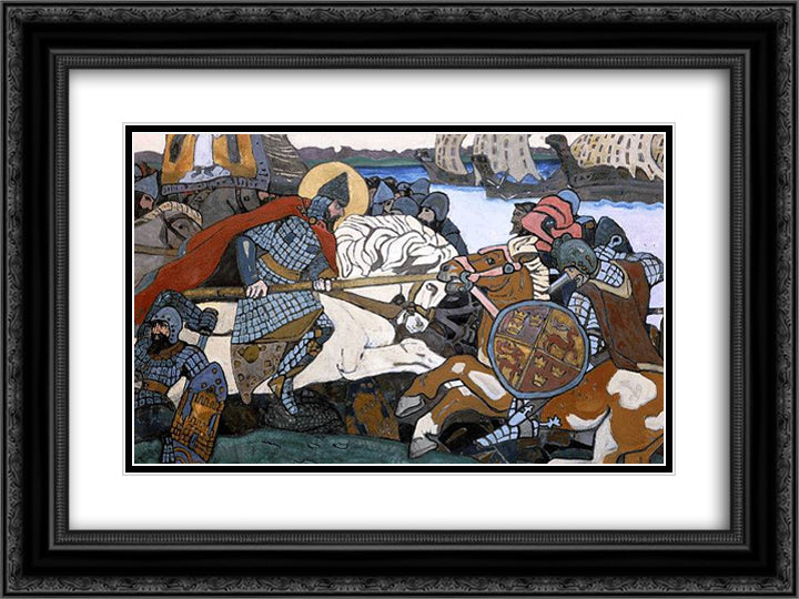 Alexander Nevsky striking Birder Jarl 24x18 Black Ornate Wood Framed Art Print Poster with Double Matting by Roerich, Nicholas
