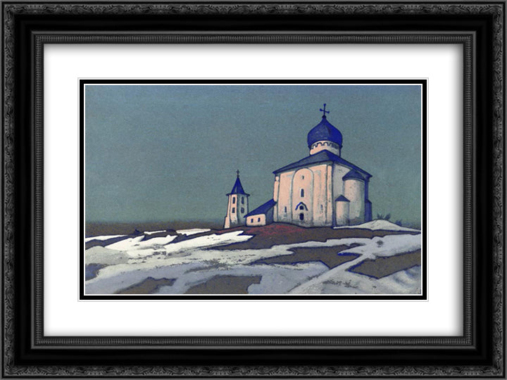Ancient Novgorod (The Saviour Nereditsa) 24x18 Black Ornate Wood Framed Art Print Poster with Double Matting by Roerich, Nicholas