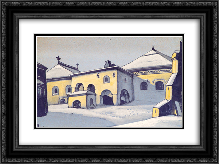Ancient Pskov 24x18 Black Ornate Wood Framed Art Print Poster with Double Matting by Roerich, Nicholas