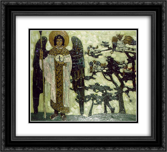 Archangel (Study to Treasures of angels) 22x20 Black Ornate Wood Framed Art Print Poster with Double Matting by Roerich, Nicholas