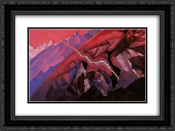 Arjuna 24x18 Black Ornate Wood Framed Art Print Poster with Double Matting by Roerich, Nicholas