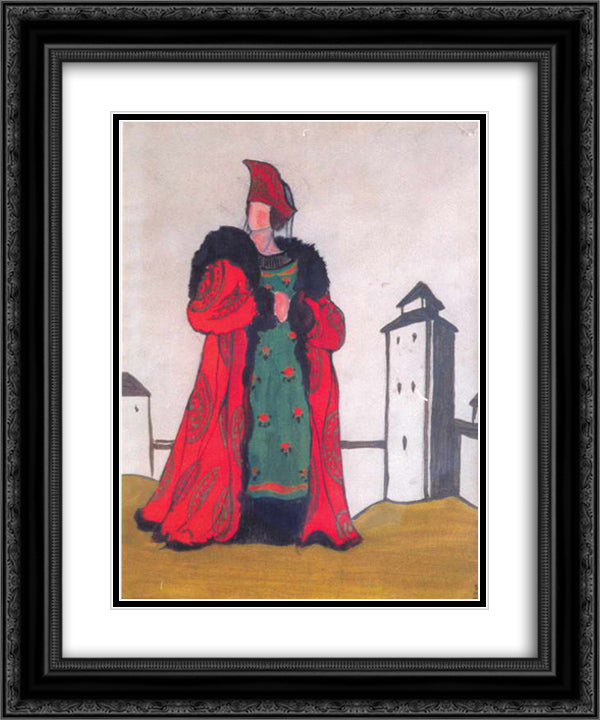 Boyarynia in red 20x24 Black Ornate Wood Framed Art Print Poster with Double Matting by Roerich, Nicholas