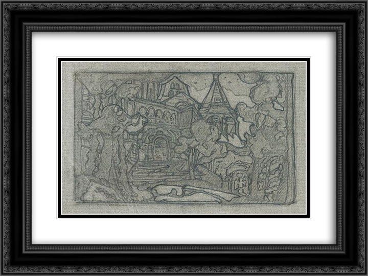 Castle at night 24x18 Black Ornate Wood Framed Art Print Poster with Double Matting by Roerich, Nicholas