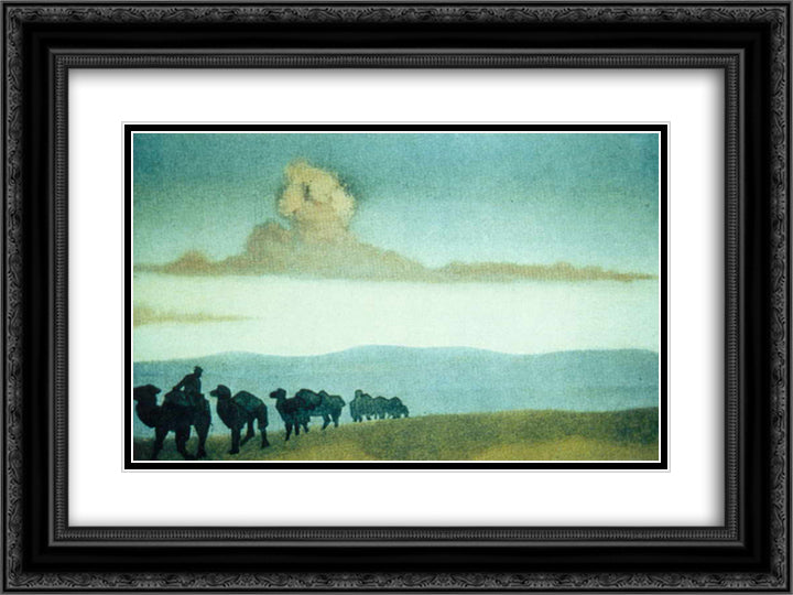 Chahar (Caravan in the desert) 24x18 Black Ornate Wood Framed Art Print Poster with Double Matting by Roerich, Nicholas