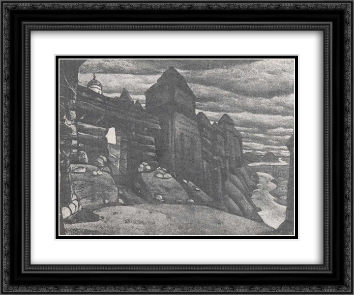 City wall 24x20 Black Ornate Wood Framed Art Print Poster with Double Matting by Roerich, Nicholas