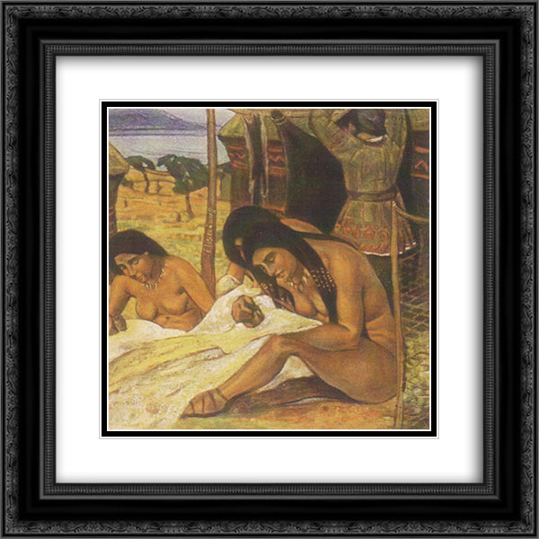 Conceive clothing (Stone Age) 20x20 Black Ornate Wood Framed Art Print Poster with Double Matting by Roerich, Nicholas