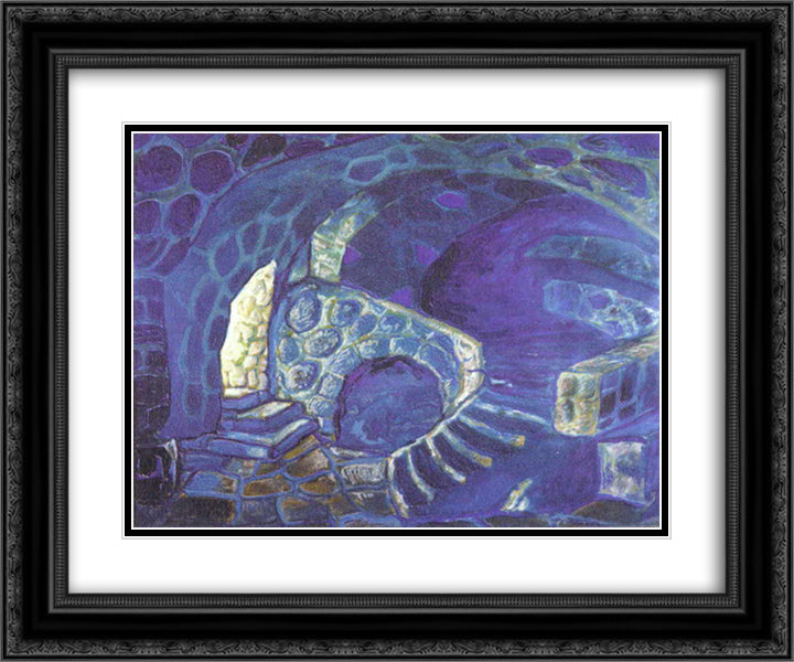 Corridors of the castle. Dungeons 24x20 Black Ornate Wood Framed Art Print Poster with Double Matting by Roerich, Nicholas