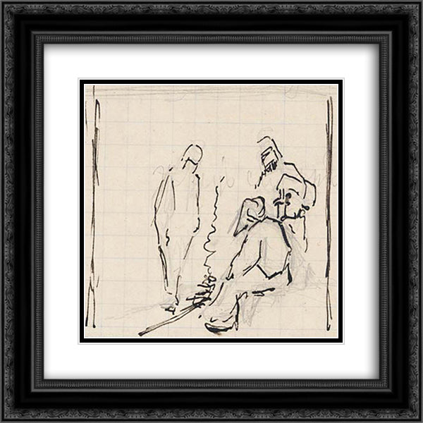 Cursory sketch of three figures by bonfire 20x20 Black Ornate Wood Framed Art Print Poster with Double Matting by Roerich, Nicholas