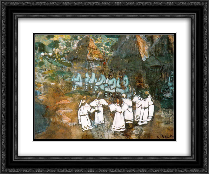 Daning (Horovod) 24x20 Black Ornate Wood Framed Art Print Poster with Double Matting by Roerich, Nicholas