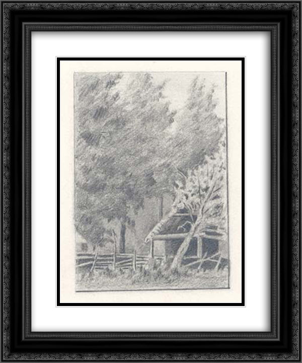 Drying House in Tarakanovka 20x24 Black Ornate Wood Framed Art Print Poster with Double Matting by Roerich, Nicholas