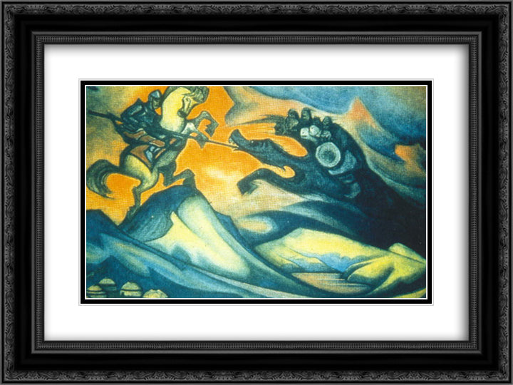 Fight 24x18 Black Ornate Wood Framed Art Print Poster with Double Matting by Roerich, Nicholas