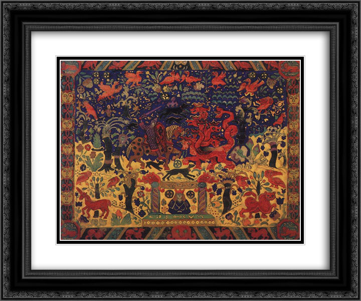 Fight with the dragon 24x20 Black Ornate Wood Framed Art Print Poster with Double Matting by Roerich, Nicholas