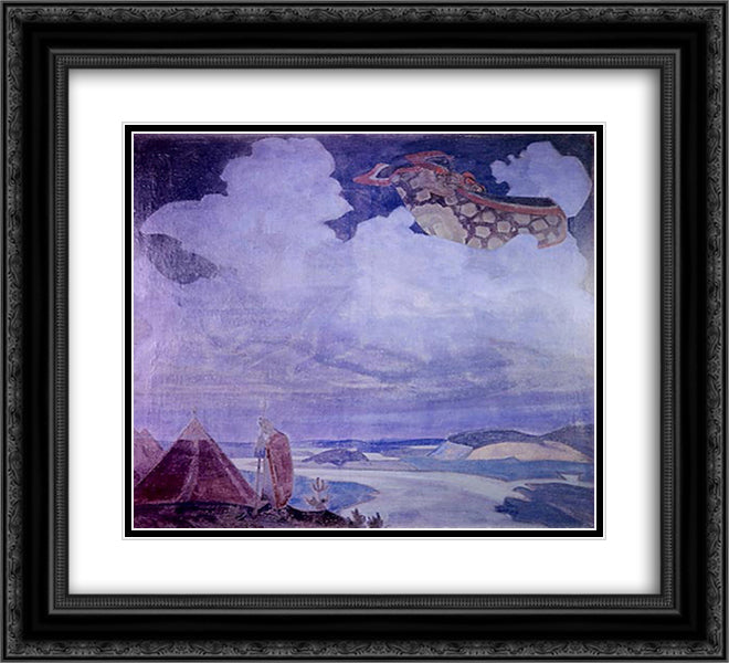 Flying Carpet 22x20 Black Ornate Wood Framed Art Print Poster with Double Matting by Roerich, Nicholas