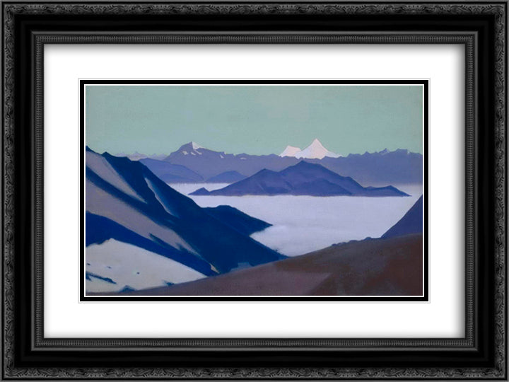 Fog in the mountains. Himalayas. 24x18 Black Ornate Wood Framed Art Print Poster with Double Matting by Roerich, Nicholas