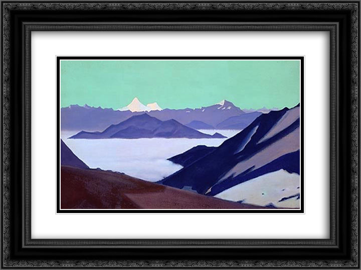 Fog in the mountains 24x18 Black Ornate Wood Framed Art Print Poster with Double Matting by Roerich, Nicholas