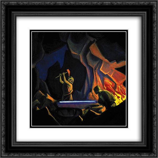 Forging the sword (Nibelung) 20x20 Black Ornate Wood Framed Art Print Poster with Double Matting by Roerich, Nicholas