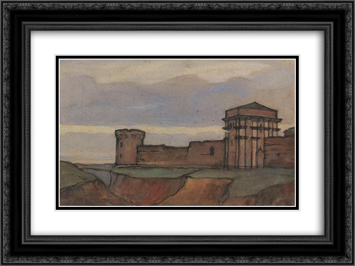 Fortress 24x18 Black Ornate Wood Framed Art Print Poster with Double Matting by Roerich, Nicholas