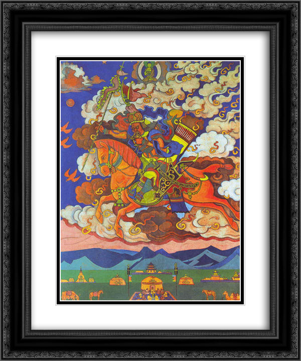 Great rider. Rigden Jyepo - Messenger of Shambhala 20x24 Black Ornate Wood Framed Art Print Poster with Double Matting by Roerich, Nicholas