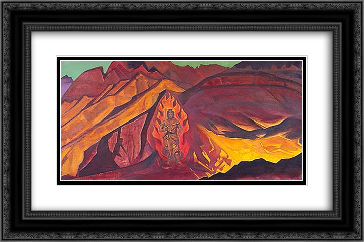 Guardian of the Entrance 24x16 Black Ornate Wood Framed Art Print Poster with Double Matting by Roerich, Nicholas