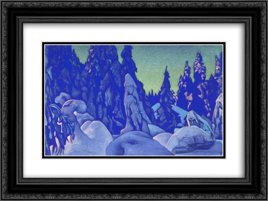 Guardians of the snow 24x18 Black Ornate Wood Framed Art Print Poster with Double Matting by Roerich, Nicholas