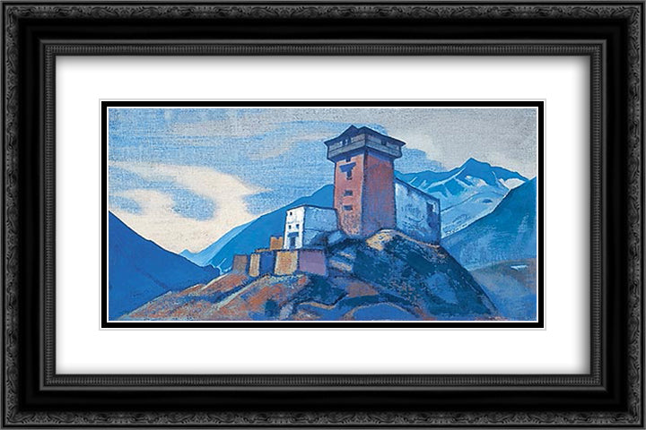 Gundlach. Residence of Thakur. 24x16 Black Ornate Wood Framed Art Print Poster with Double Matting by Roerich, Nicholas