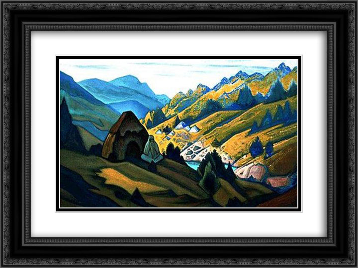 Hermit (By the Misterious Stone unknown old man has settled) 24x18 Black Ornate Wood Framed Art Print Poster with Double Matting by Roerich, Nicholas